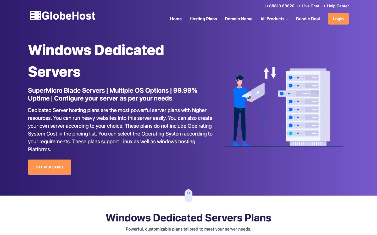 GlobeHost public page captured in a desktop browser