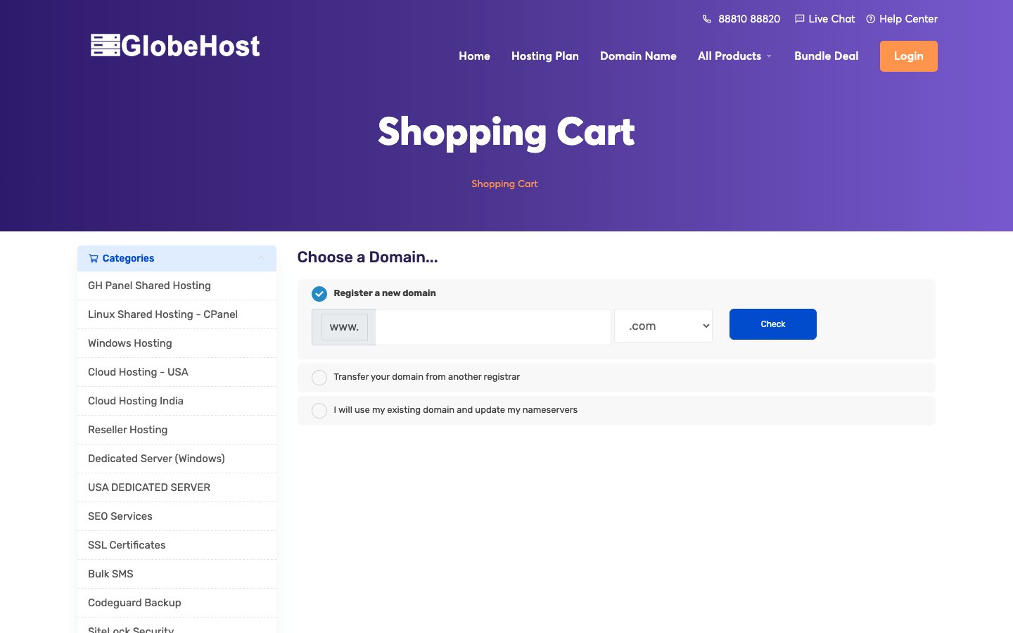GlobeHost public page captured in a desktop browser