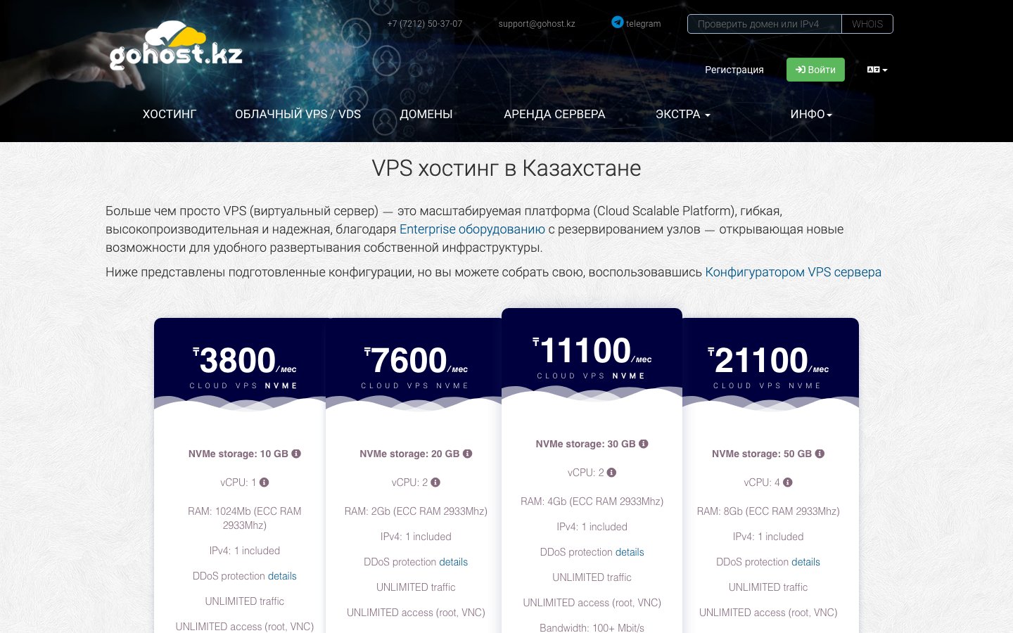 Gohost.kz public page captured in a desktop browser
