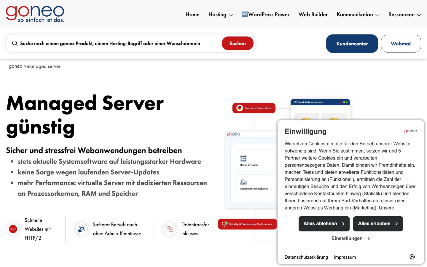 Goneo public page captured in a desktop browser