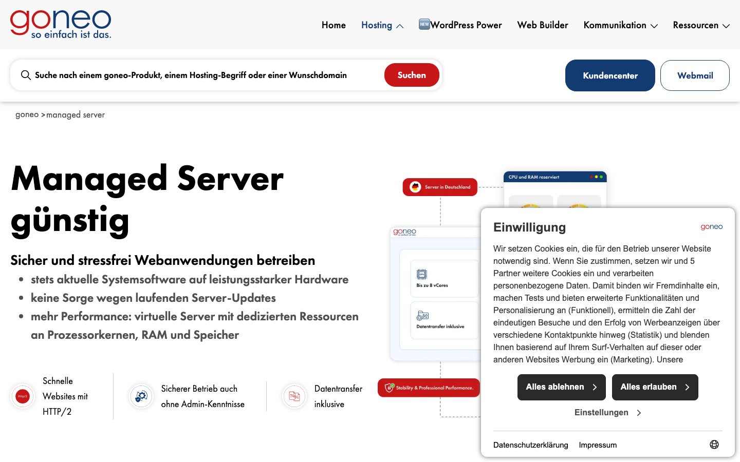 Goneo public page captured in a desktop browser