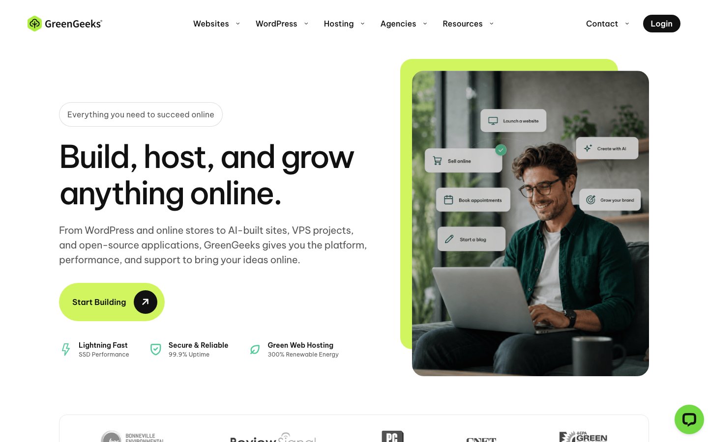 GreenGeeks public page captured in a desktop browser