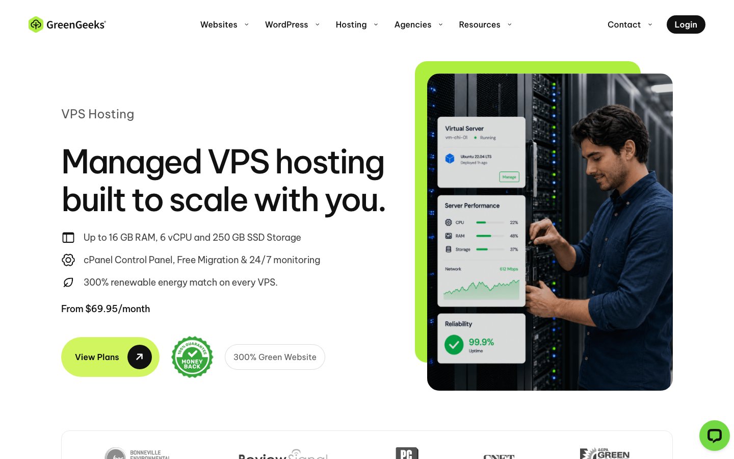 GreenGeeks public page captured in a desktop browser