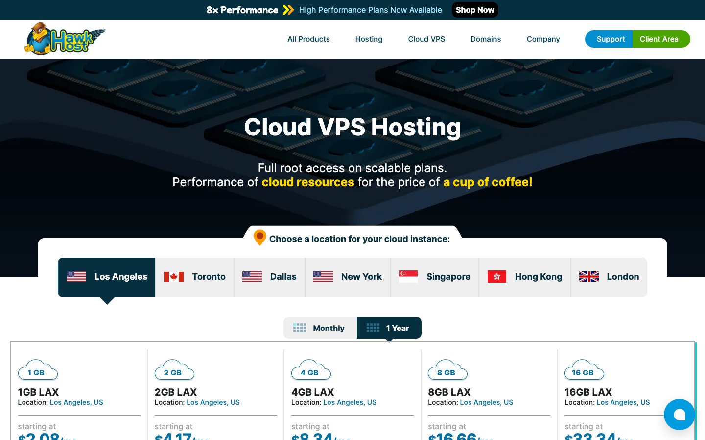 Hawk Host public page captured in a desktop browser