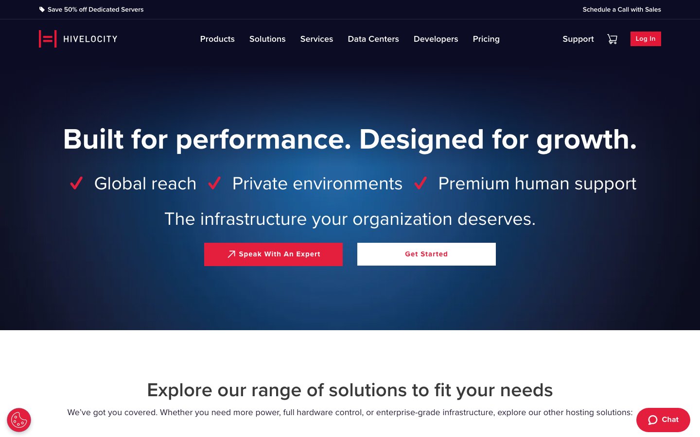 Hivelocity public page captured in a desktop browser