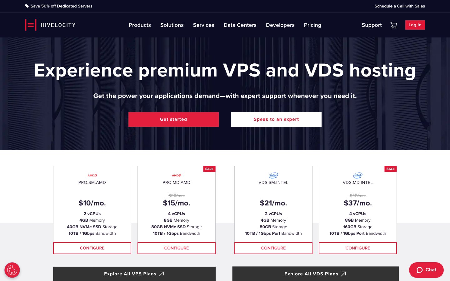 Hivelocity public page captured in a desktop browser