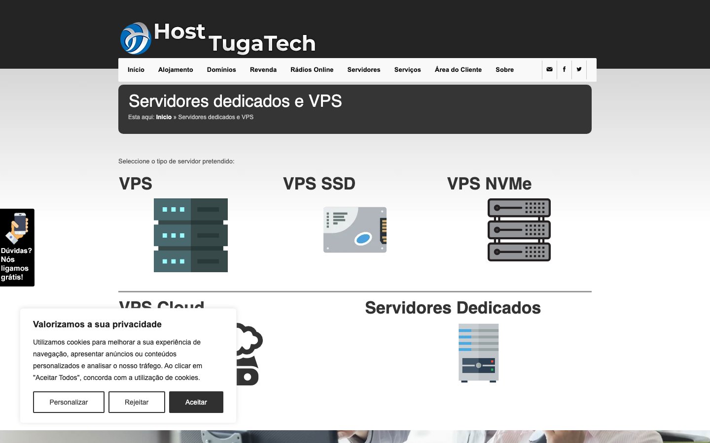 Host TugaTech public page captured in a desktop browser