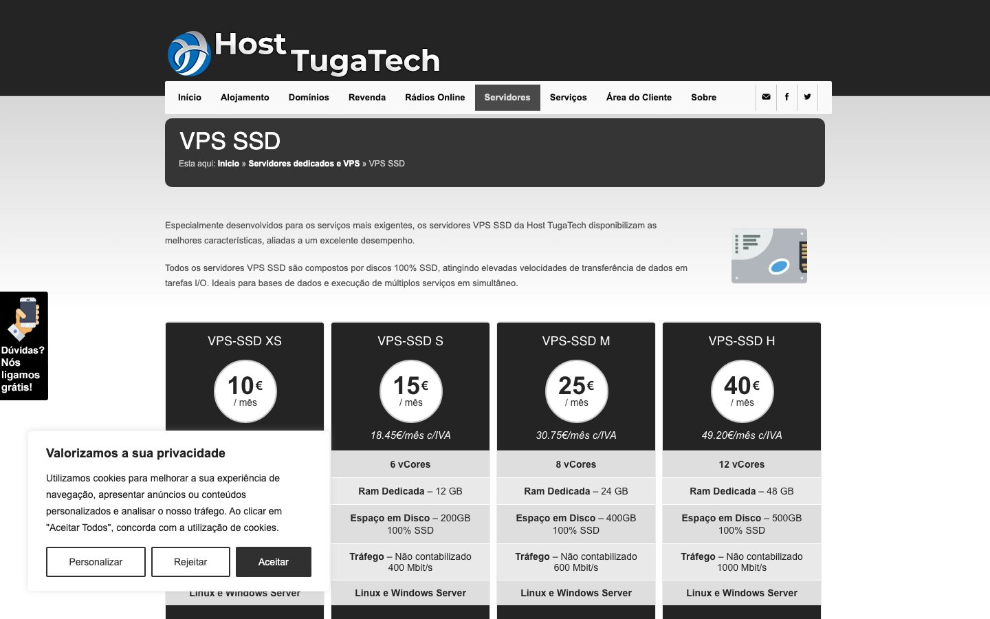 Host TugaTech public page captured in a desktop browser