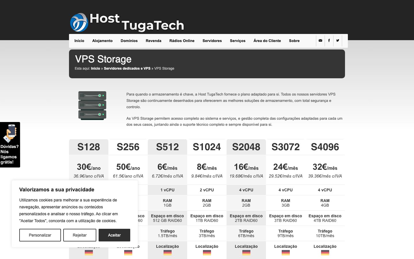Host TugaTech public page captured in a desktop browser