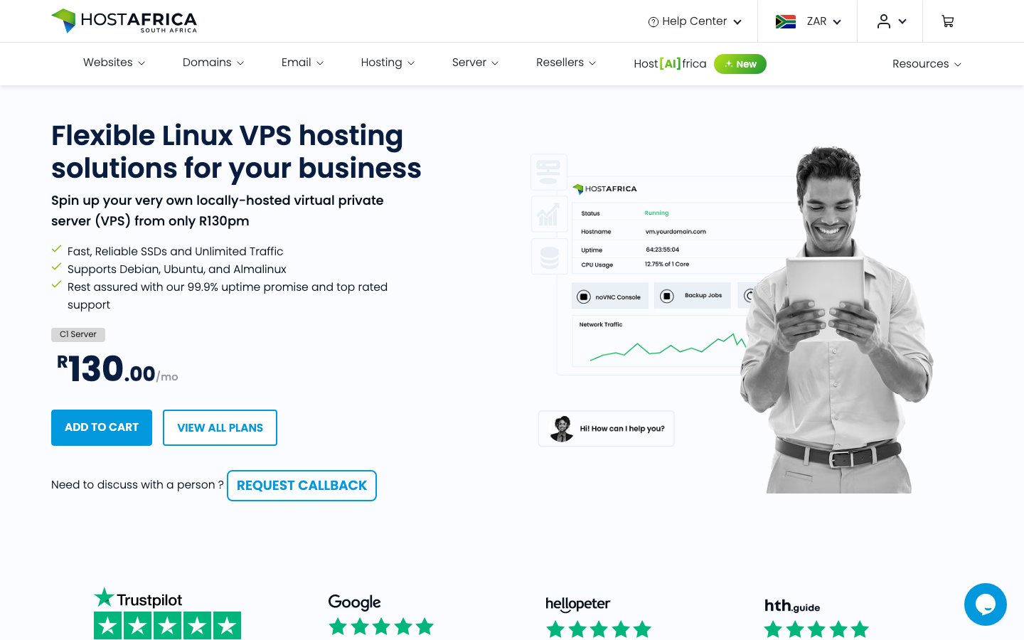 HOSTAFRICA public page captured in a desktop browser