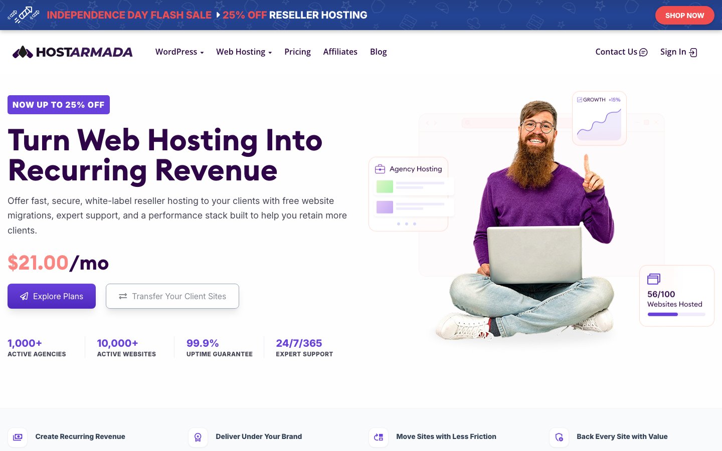 HostArmada public page captured in a desktop browser