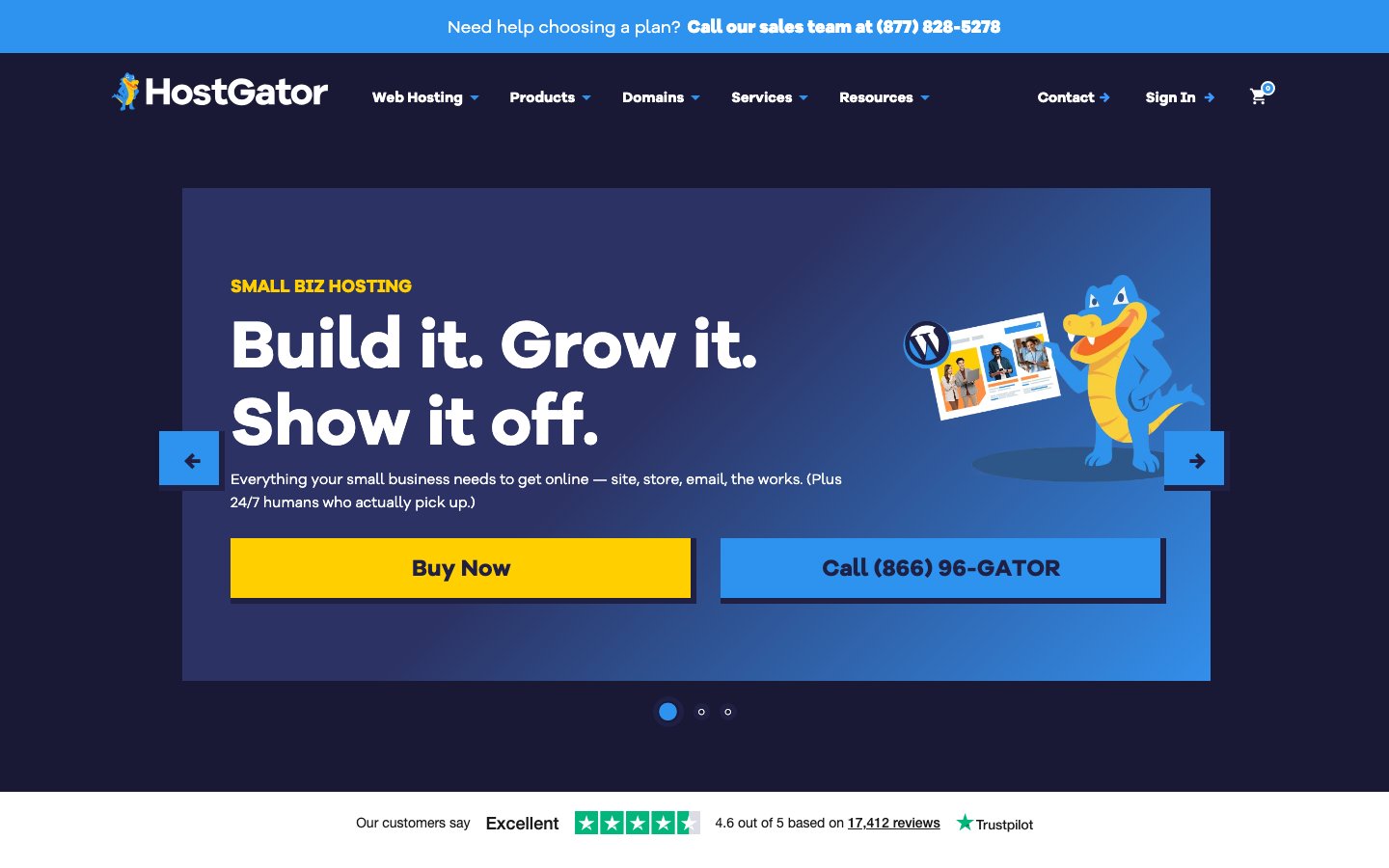 HostGator public page captured in a desktop browser