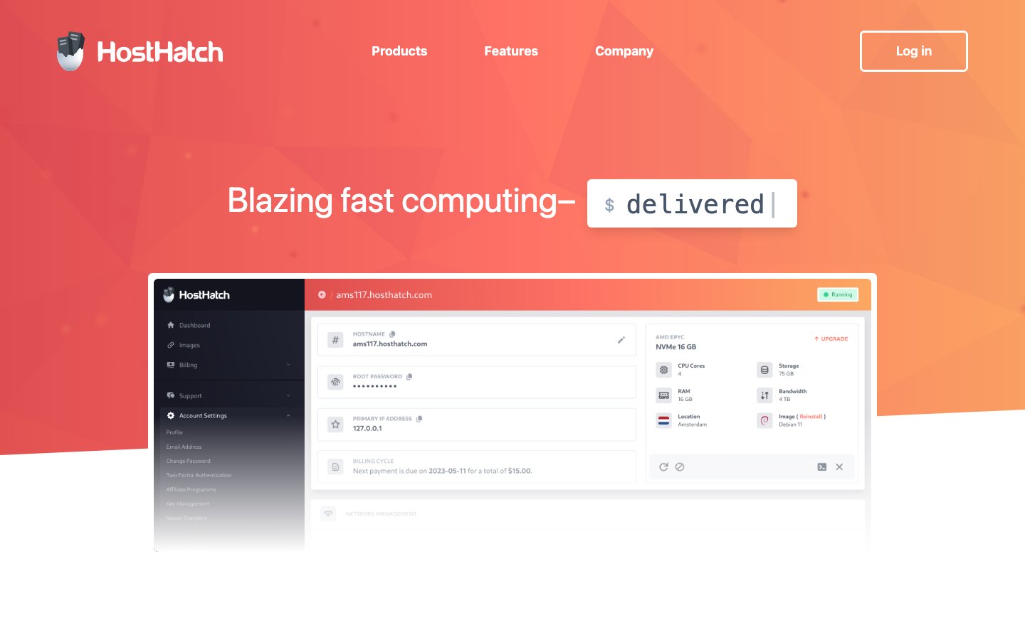 HostHatch public page captured in a desktop browser