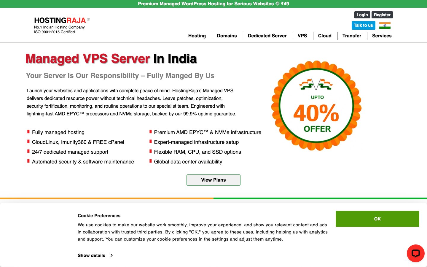 Hosting Raja public page captured in a desktop browser