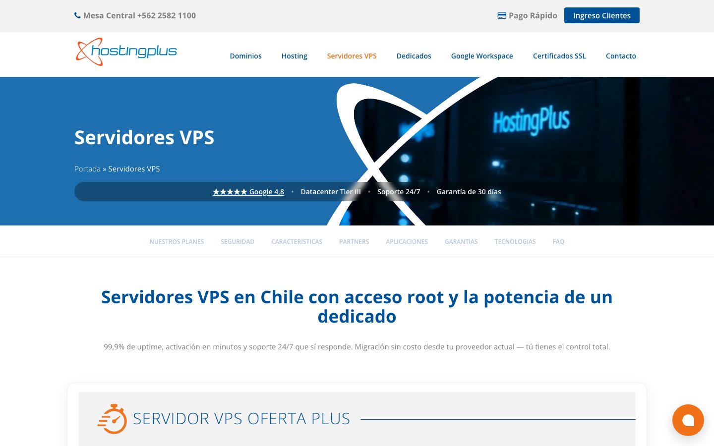 HostingPlus.cl public page captured in a desktop browser