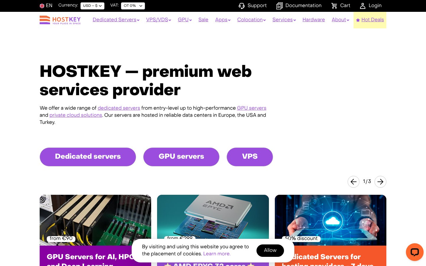 Hostkey public page captured in a desktop browser