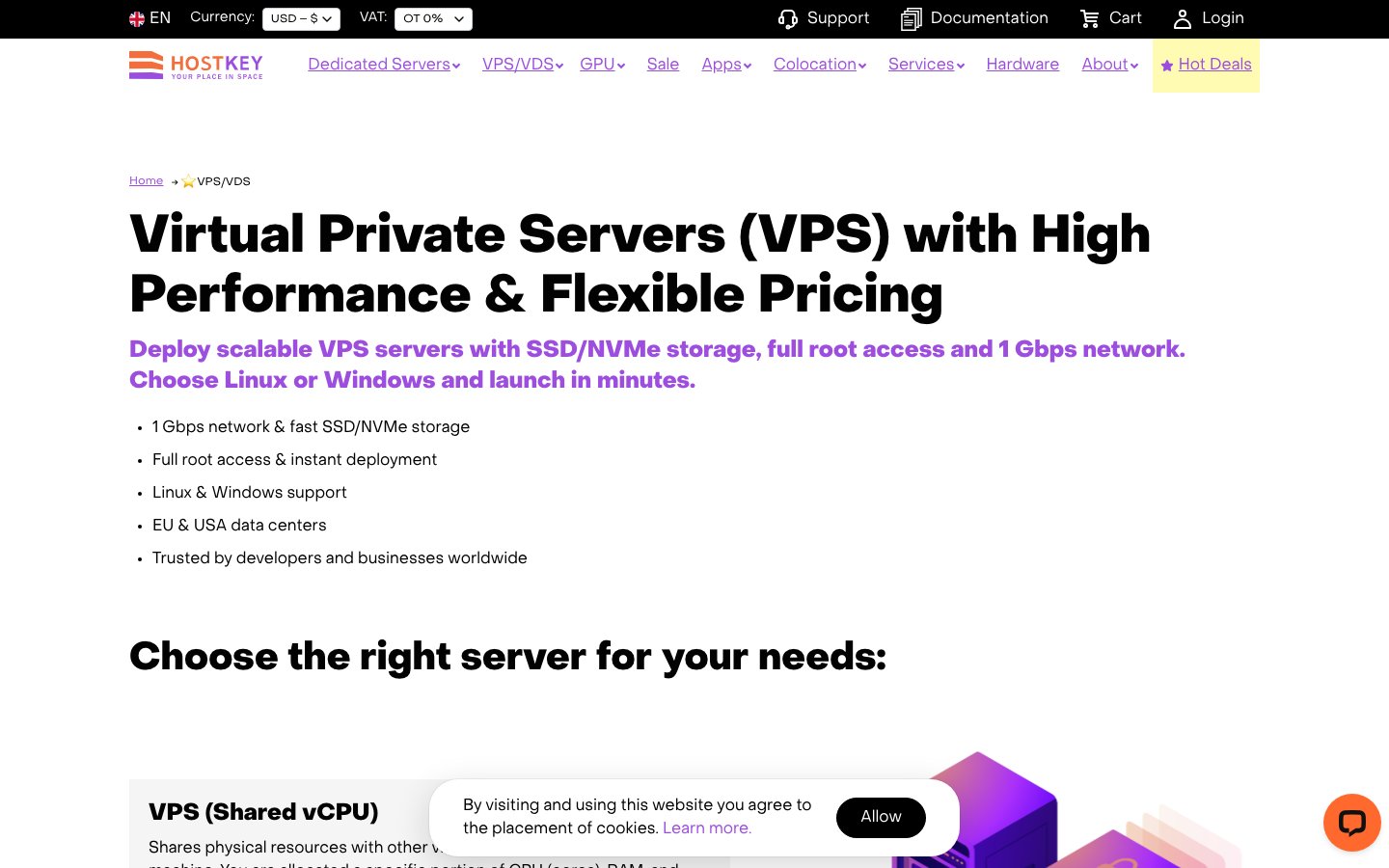 Hostkey public page captured in a desktop browser