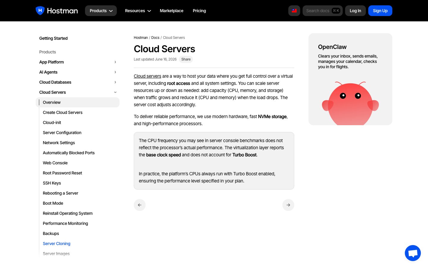 Hostman public page captured in a desktop browser