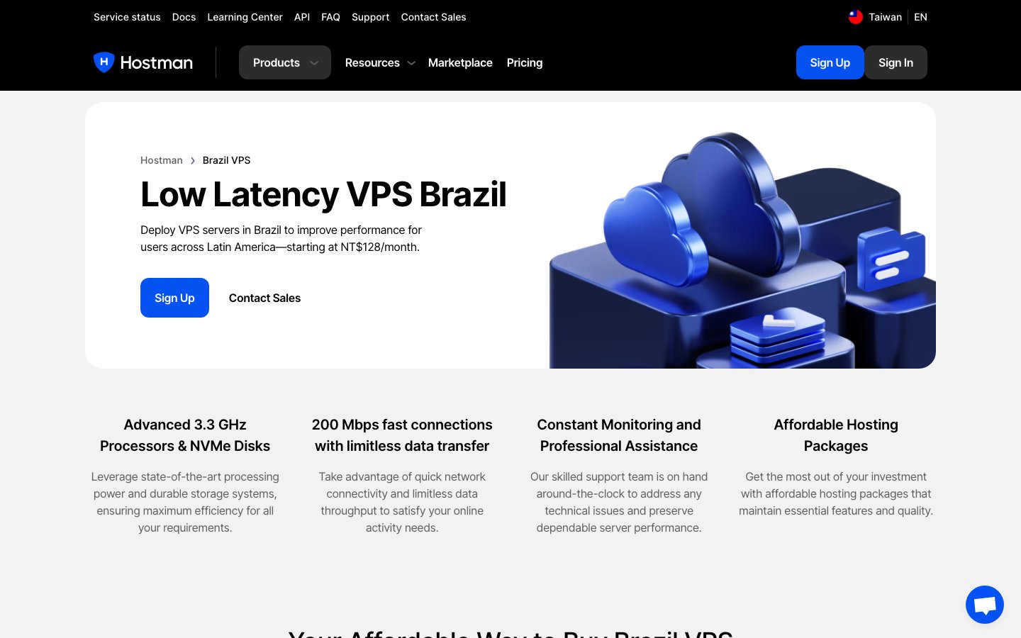Hostman public page captured in a desktop browser