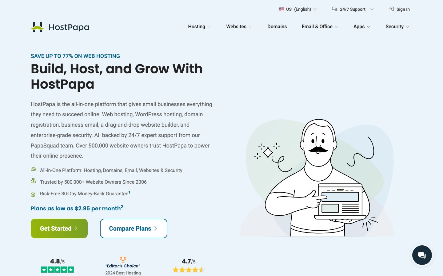 HostPapa public page captured in a desktop browser