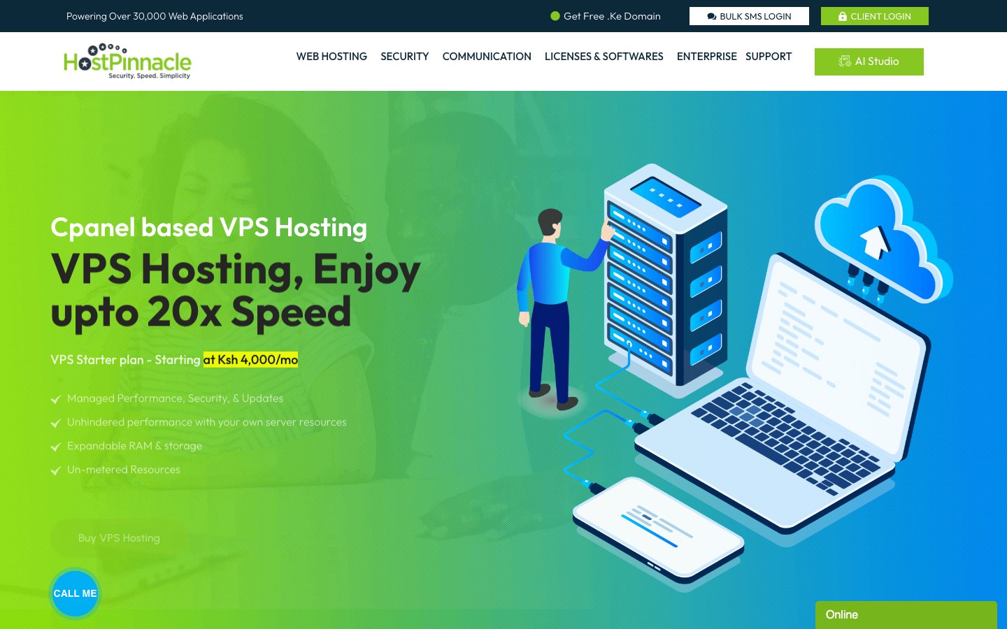 HostPinnacle Kenya public page captured in a desktop browser