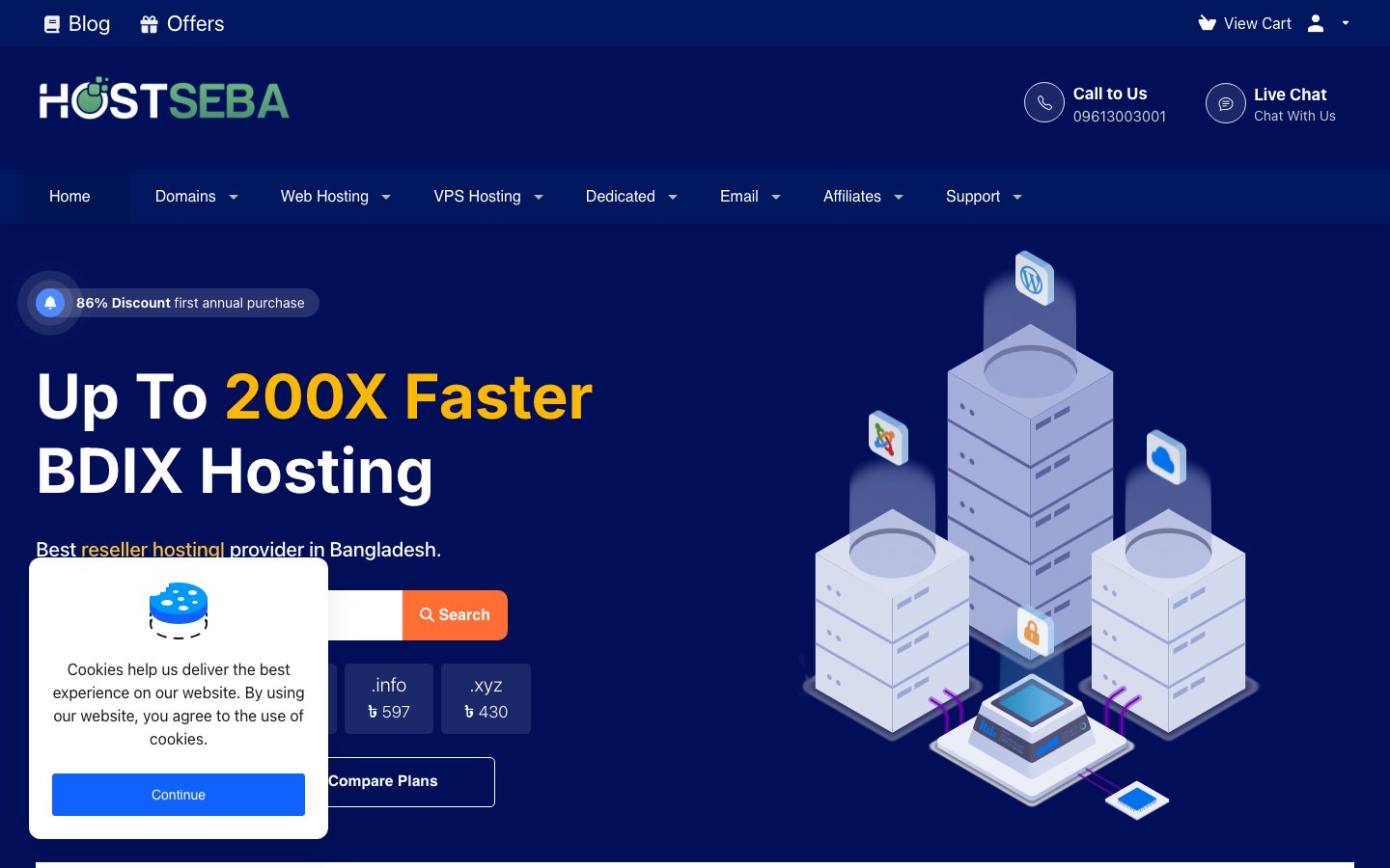 HostSeba.Com public page captured in a desktop browser