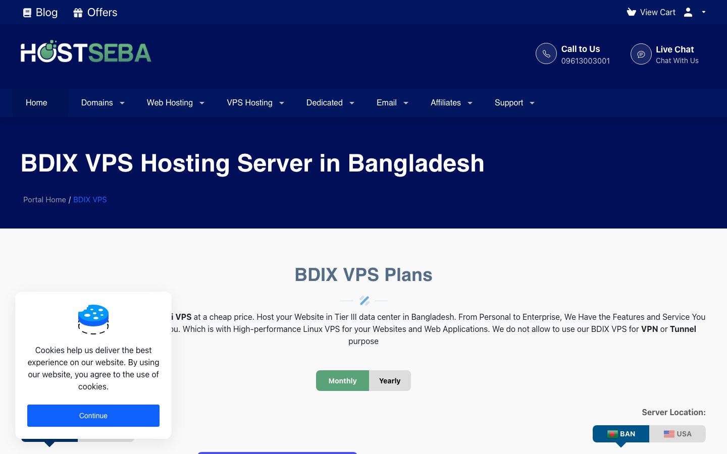 HostSeba.Com public page captured in a desktop browser