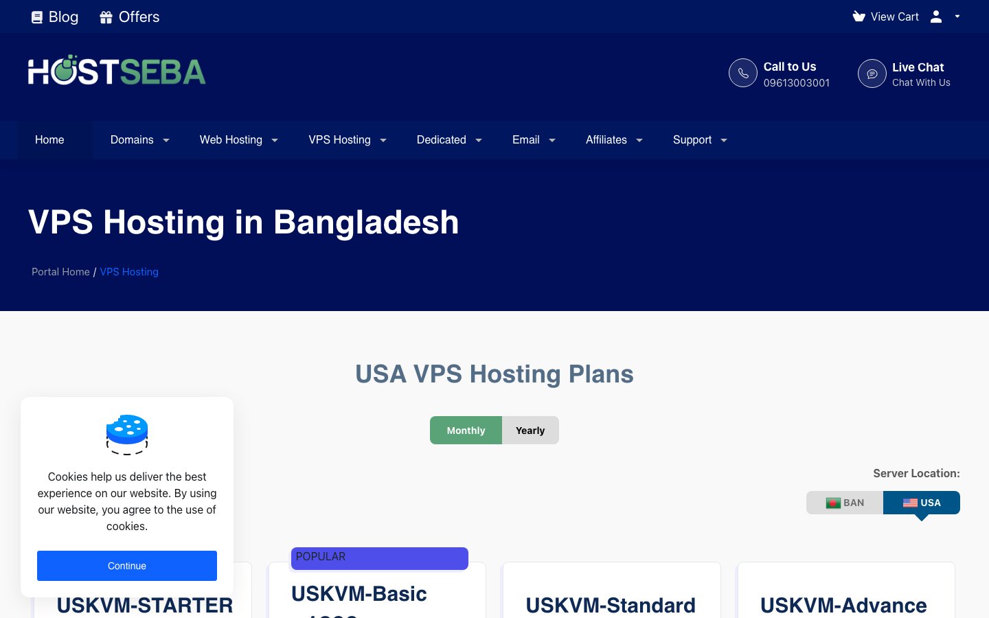 HostSeba.Com public page captured in a desktop browser