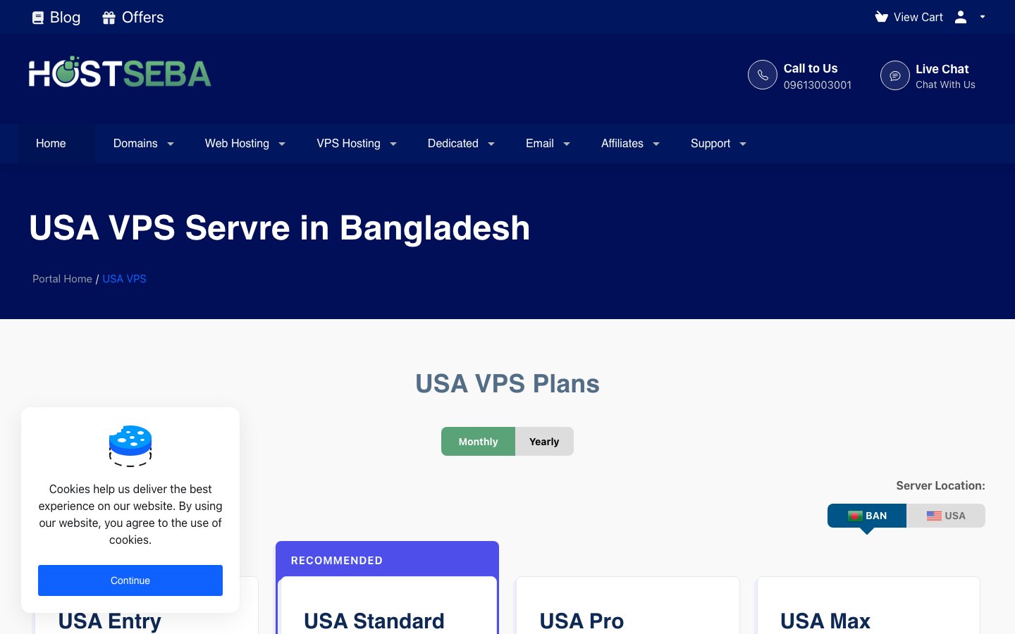 HostSeba.Com public page captured in a desktop browser