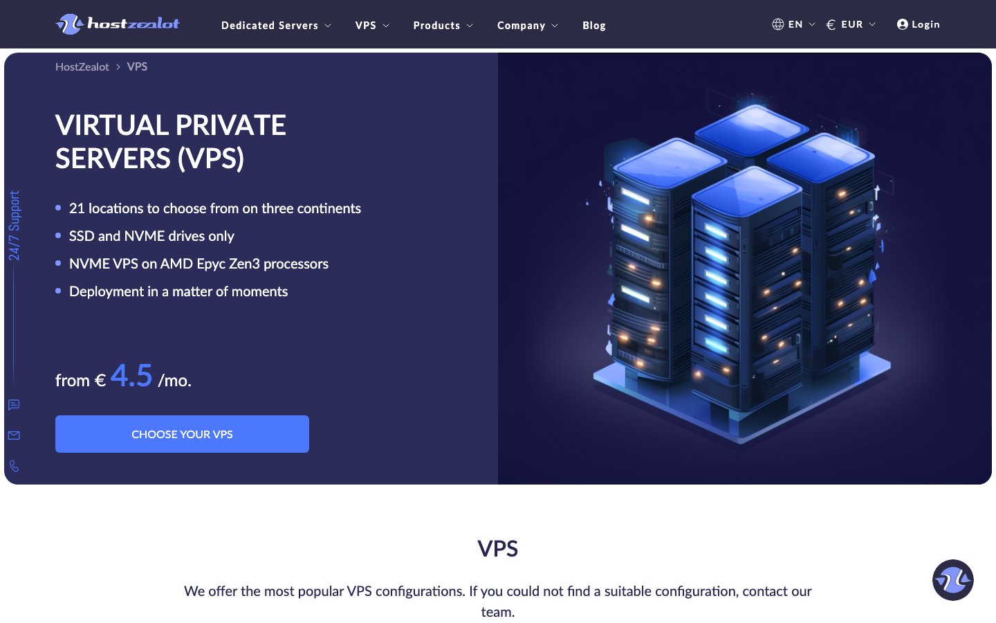 HostZealot public page captured in a desktop browser