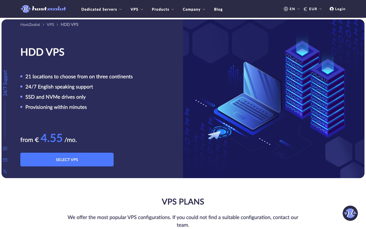 HostZealot public page captured in a desktop browser