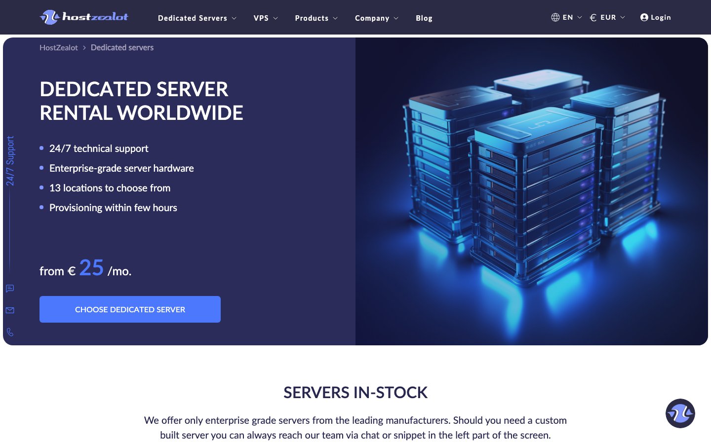HostZealot public page captured in a desktop browser