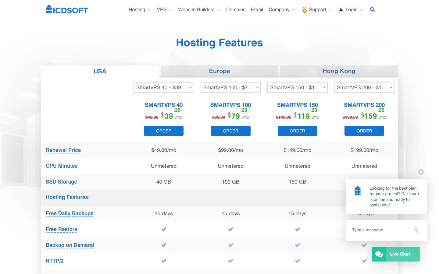 ICDSoft public page captured in a desktop browser