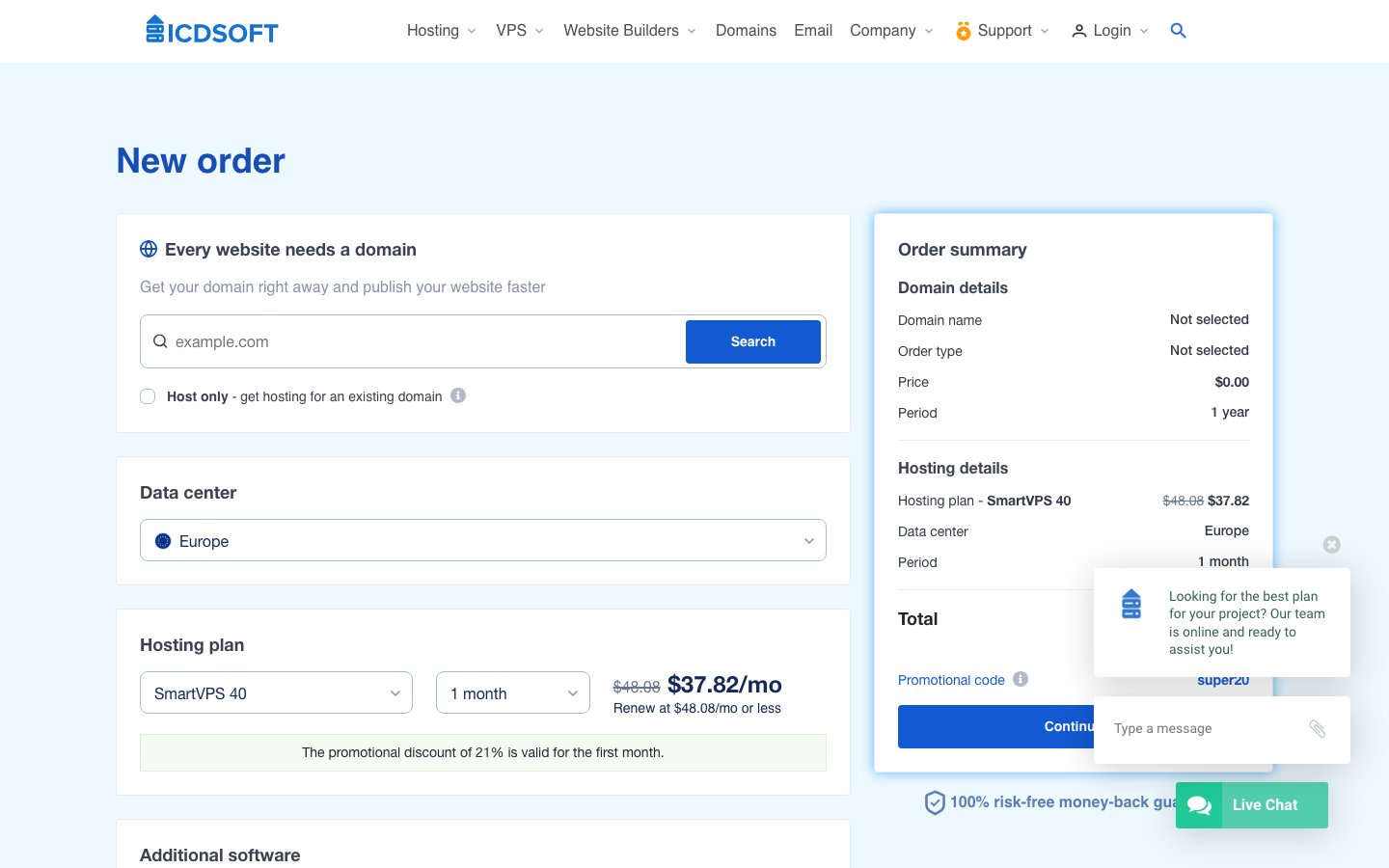 ICDSoft public page captured in a desktop browser