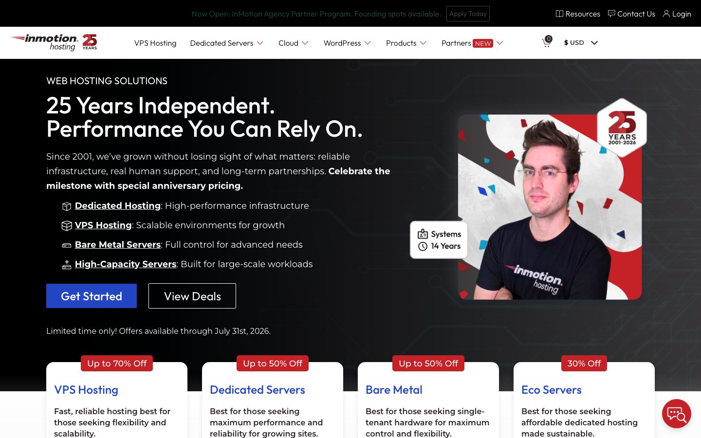 InMotion Hosting public page captured in a desktop browser