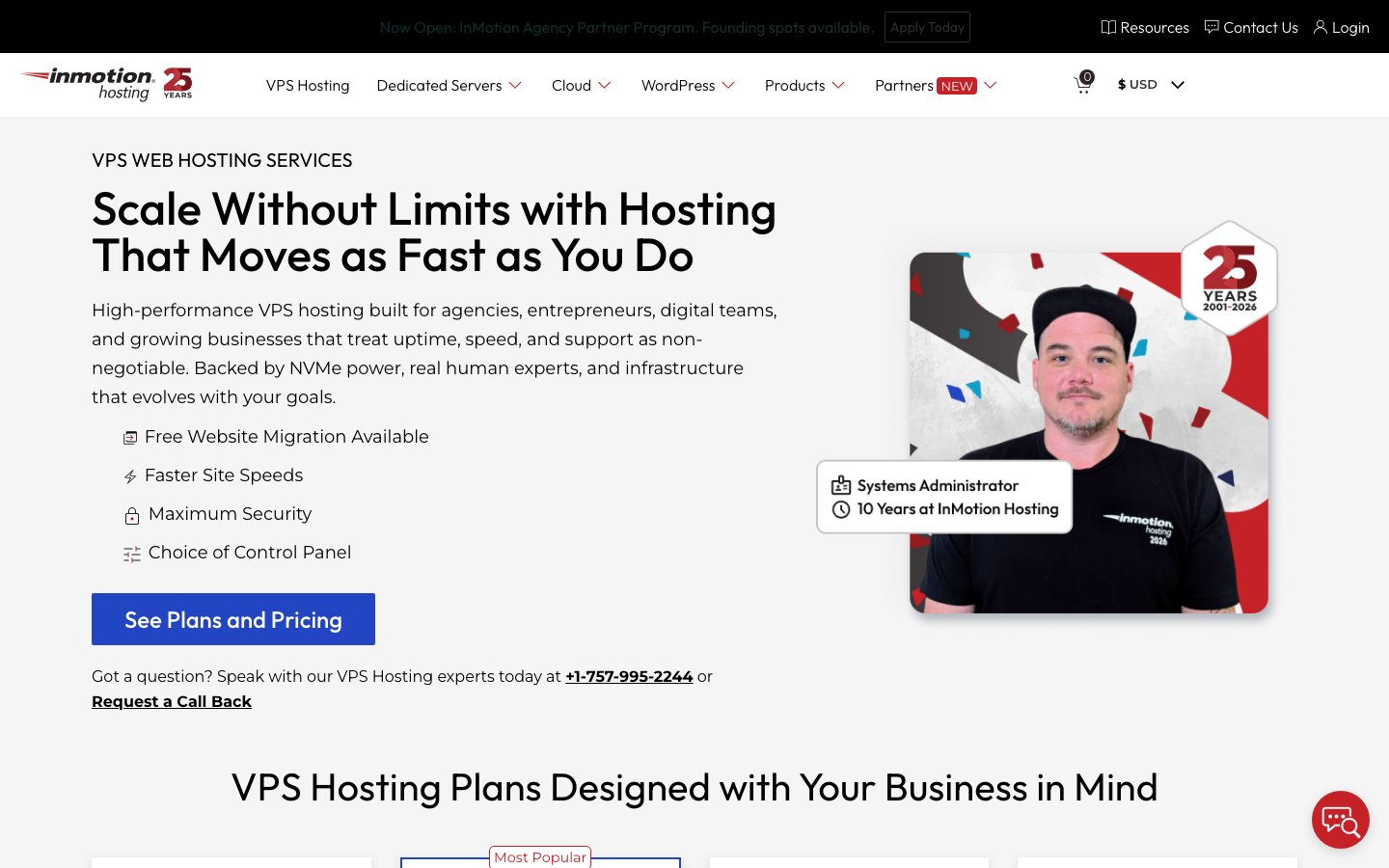 InMotion Hosting public page captured in a desktop browser