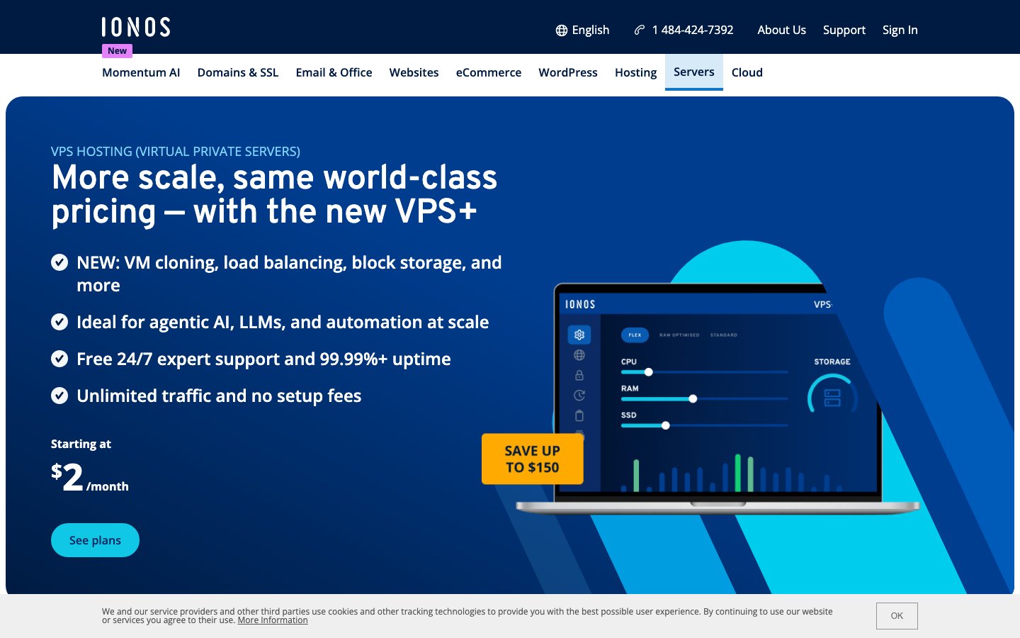 IONOS public page captured in a desktop browser