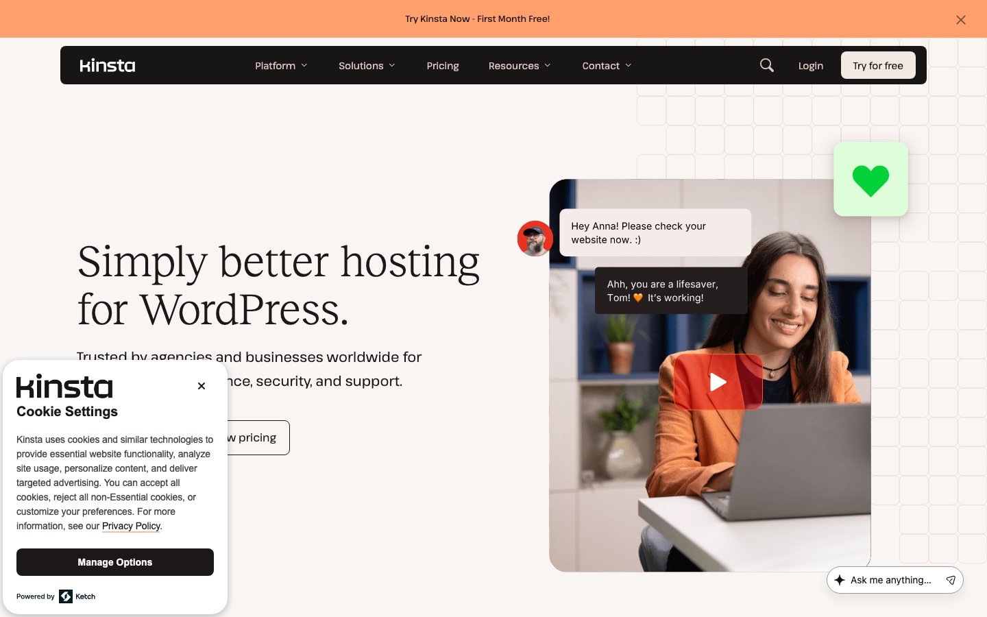 Kinsta public page captured in a desktop browser
