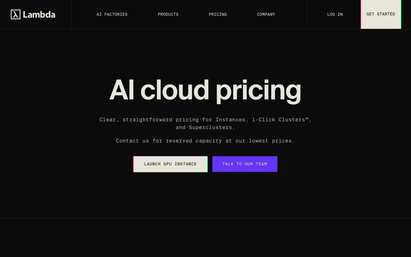 Lambda Labs public page captured in a desktop browser
