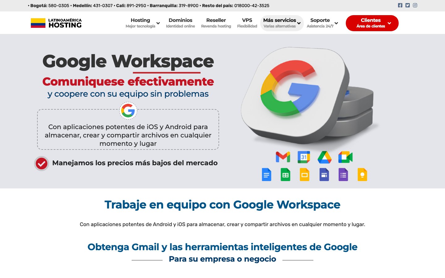 Latinoamerica Hosting Colombia public page captured in a desktop browser