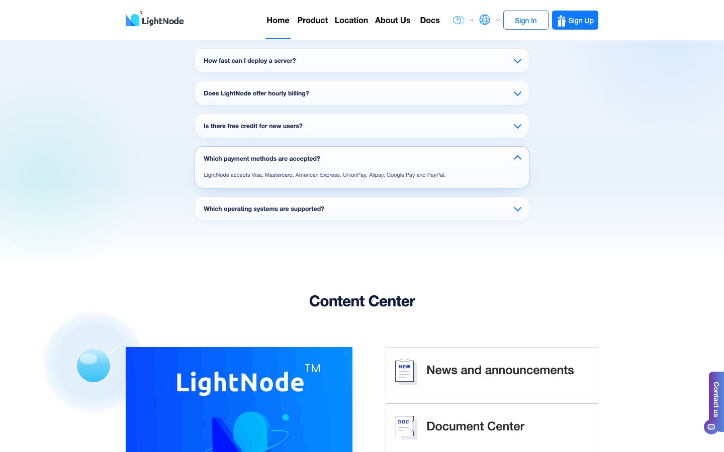 LightNode VPS public page captured in a desktop browser