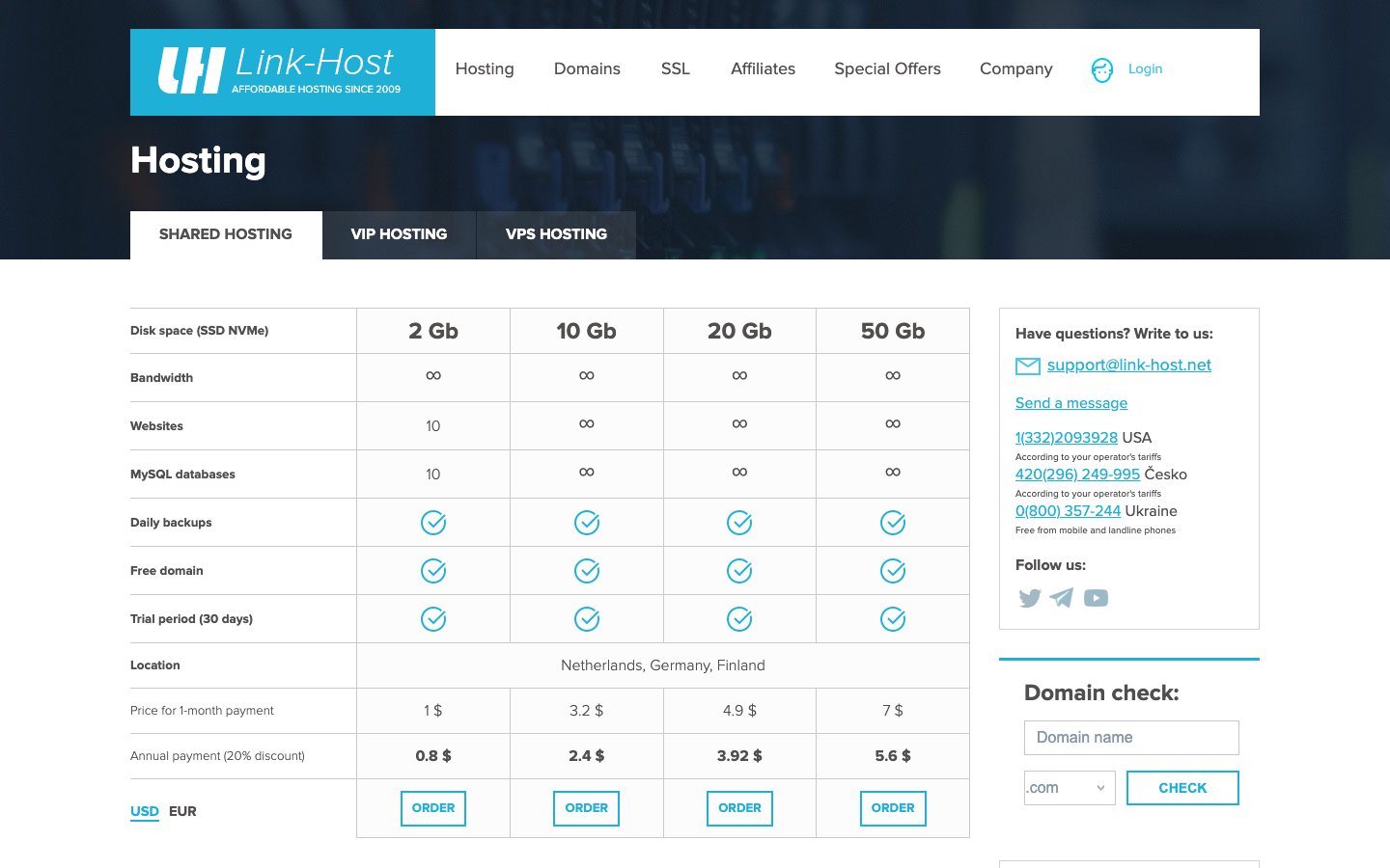 LinkHost public page captured in a desktop browser