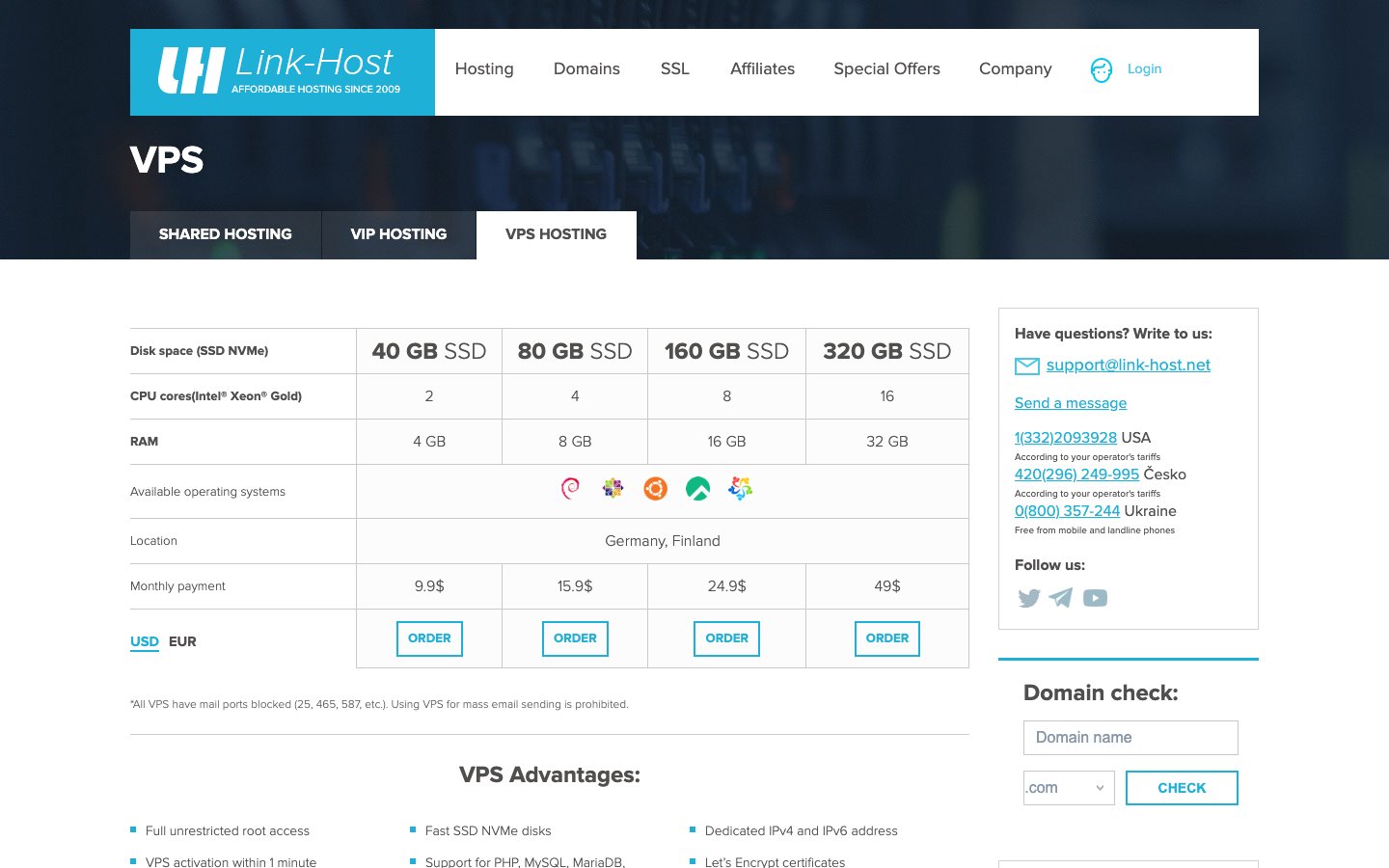 LinkHost public page captured in a desktop browser