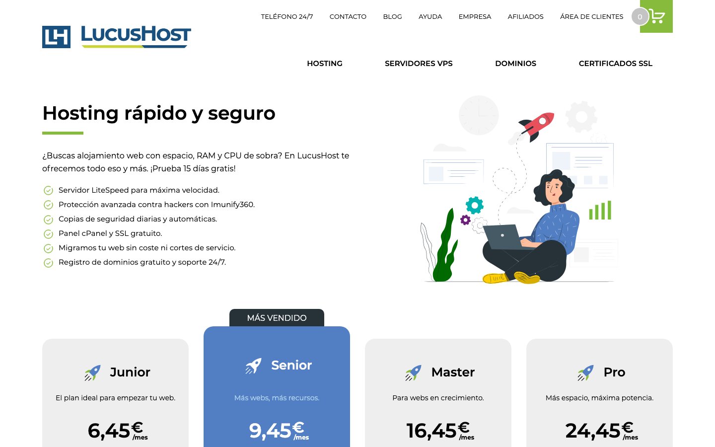 LucusHost public page captured in a desktop browser