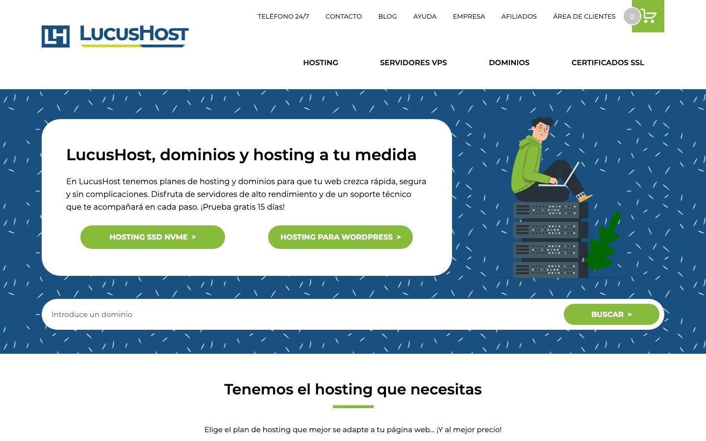 LucusHost public page captured in a desktop browser