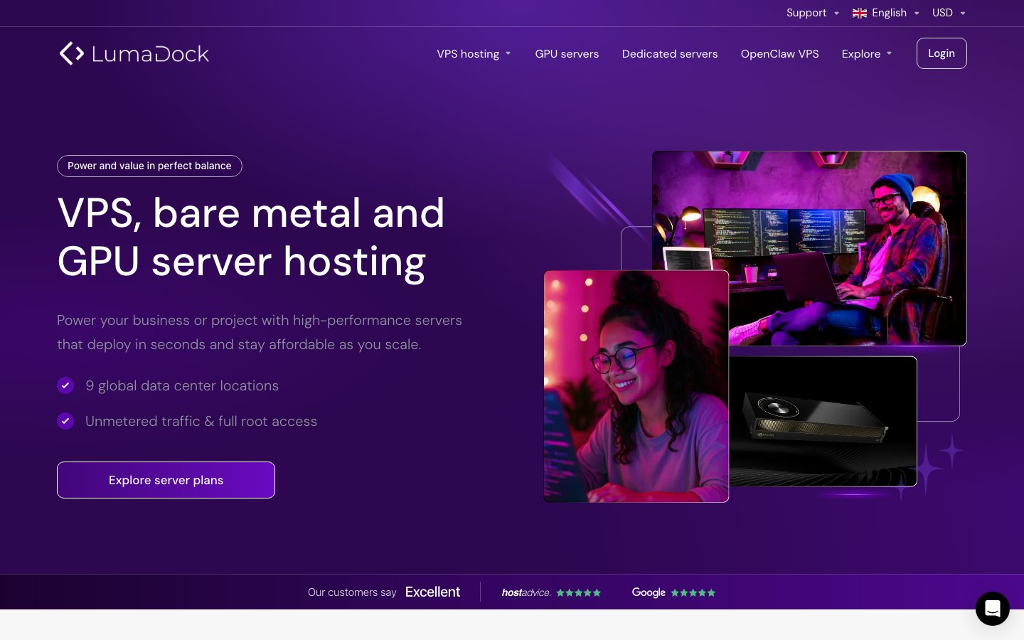 LumaDock public page captured in a desktop browser