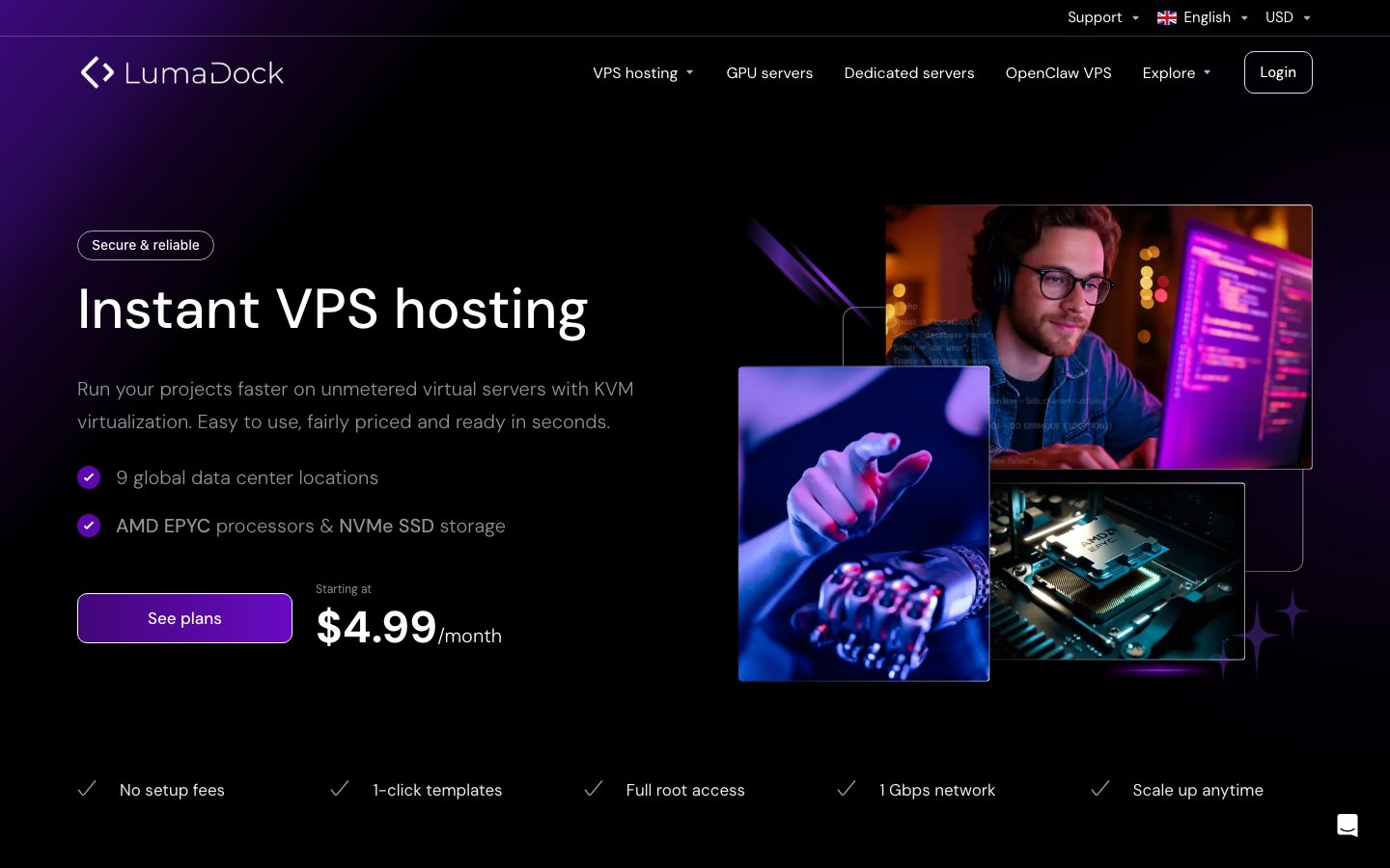 LumaDock public page captured in a desktop browser