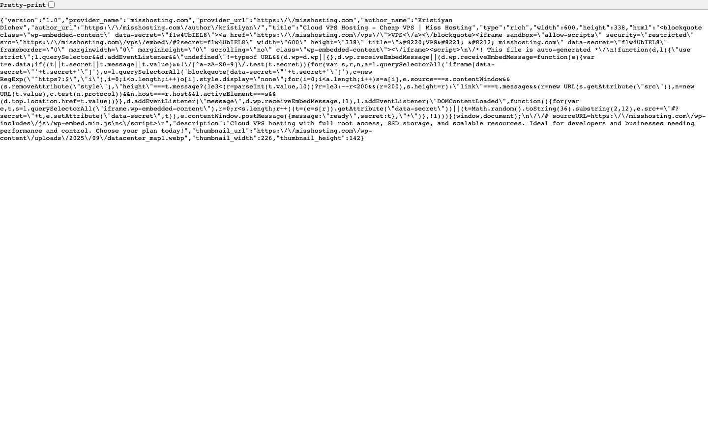 Miss Hosting public page captured in a desktop browser