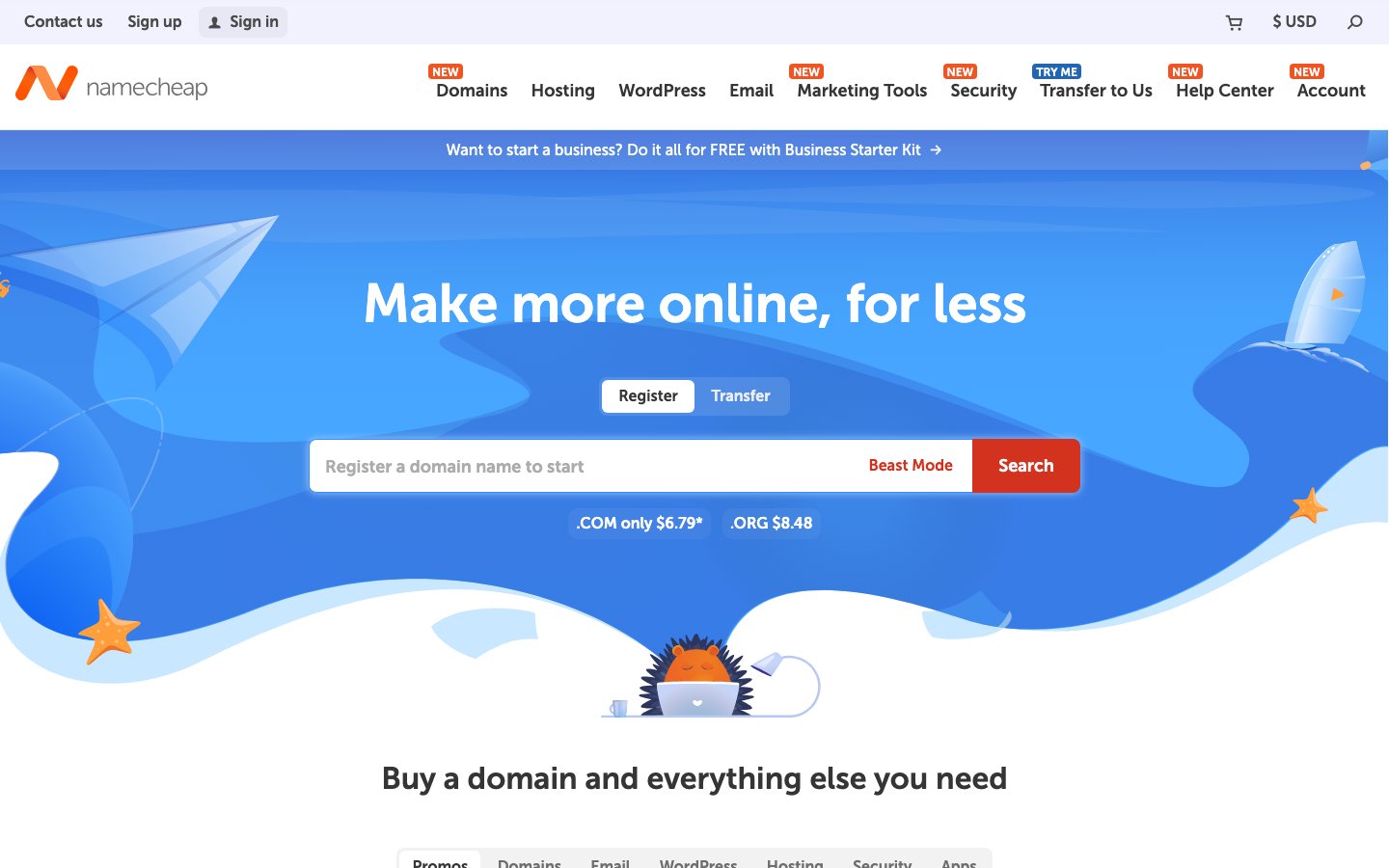 Namecheap public page captured in a desktop browser