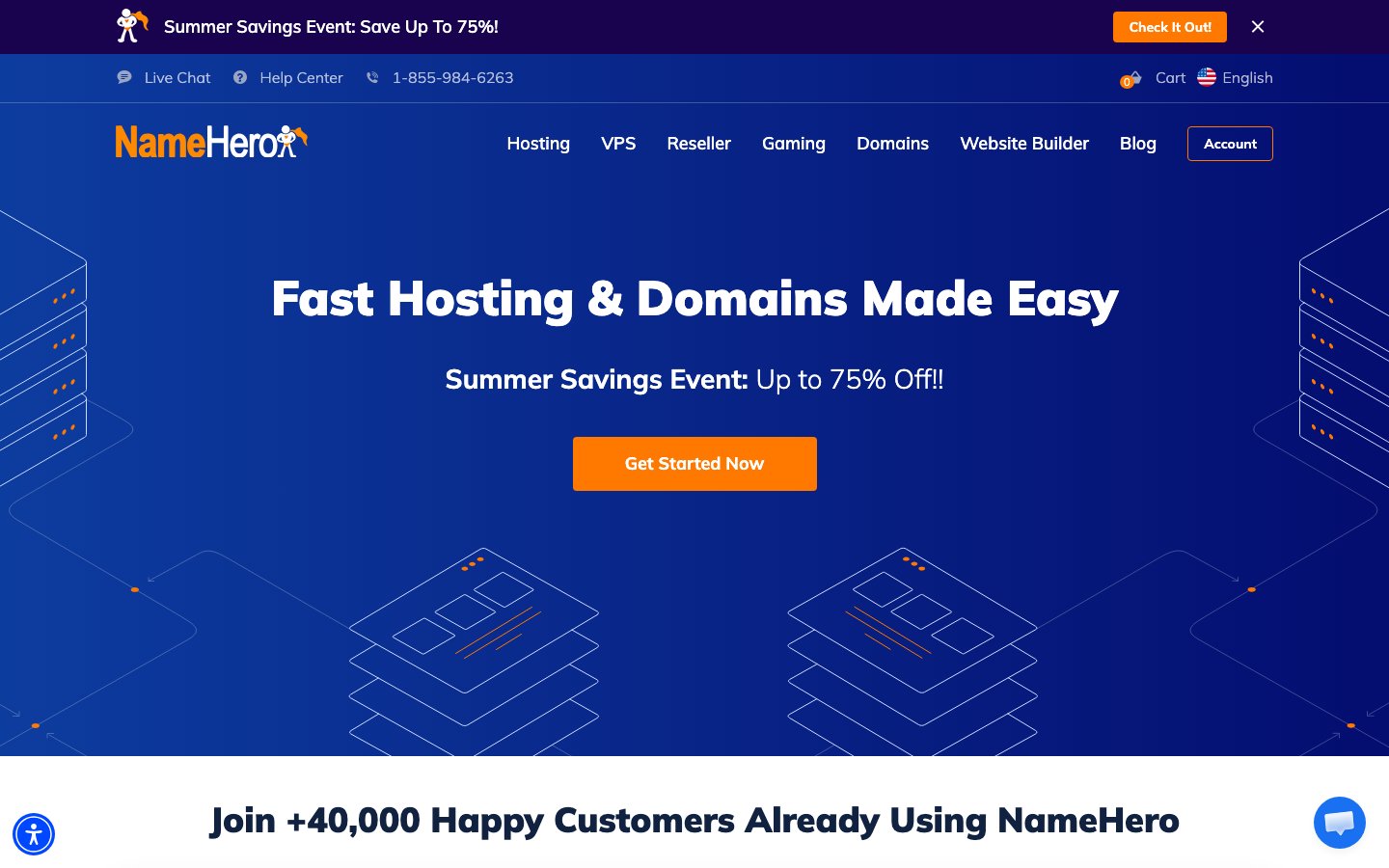 NameHero public page captured in a desktop browser